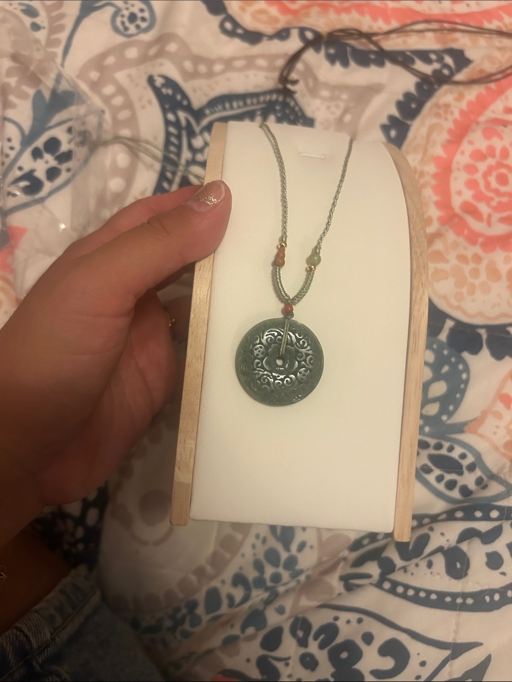 Green jade donut Disc Pendant Necklace -